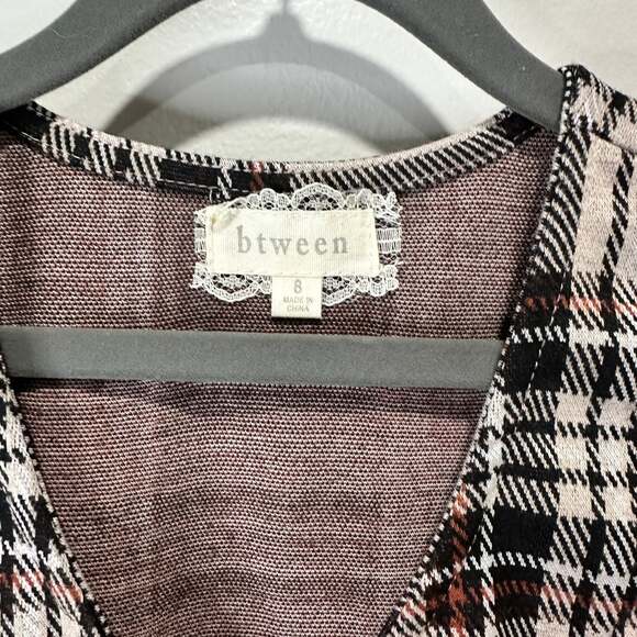 Btween Girls Plaid Sleeveless Jumper Dress in Brown, Black & White, Sz 8 - Picture 3 of 4